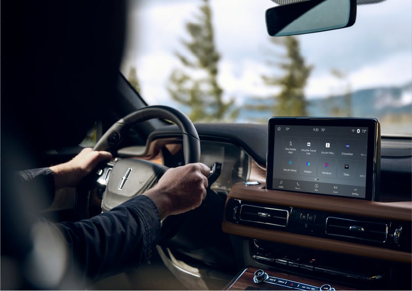The Lincoln+Alexa app screen is displayed in the center screen of a 2023 Lincoln Aviator® Grand Touring SUV | Stivers Lincoln (AL) in Montgomery AL