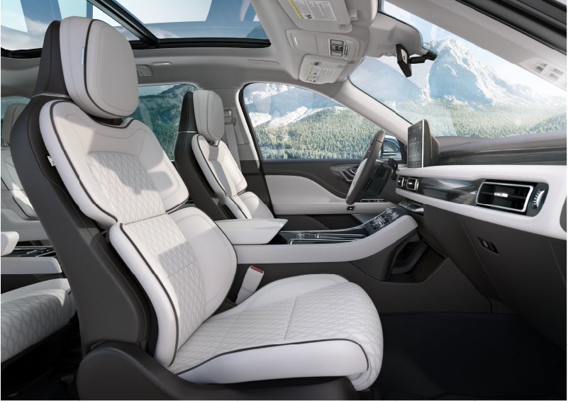 The interior of a Lincoln Aviator® Black Label model is shown in the Chalet theme | Stivers Lincoln (AL) in Montgomery AL