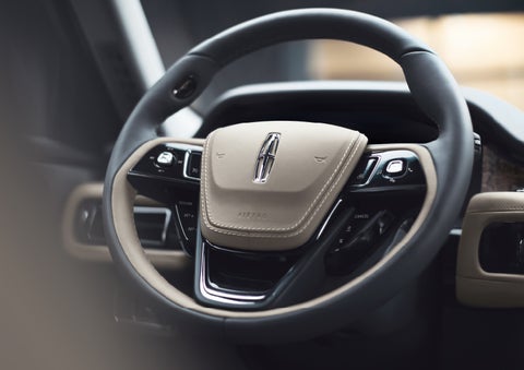 The intuitively placed controls of the steering wheel on a 2024 Lincoln Aviator® SUV | Stivers Lincoln (AL) in Montgomery AL