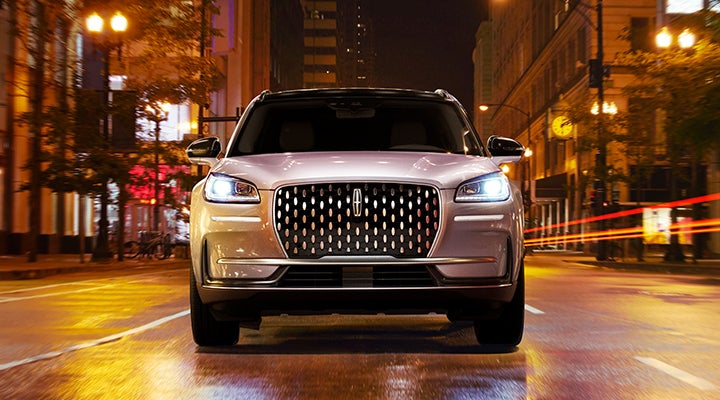 The striking grille of a 2024 Lincoln Corsair® SUV is shown. | Stivers Lincoln (AL) in Montgomery AL