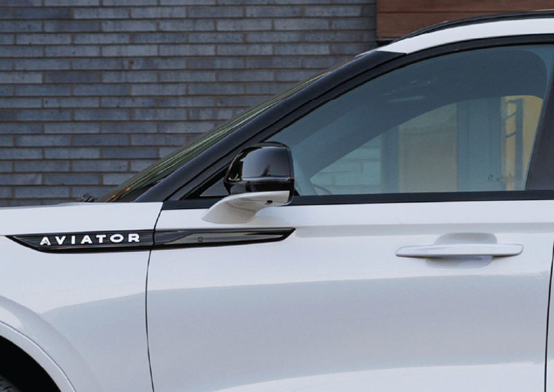 The driver’s door of a white 2025 Lincoln Aviator® SUV is showcased. | Stivers Lincoln (AL) in Montgomery AL