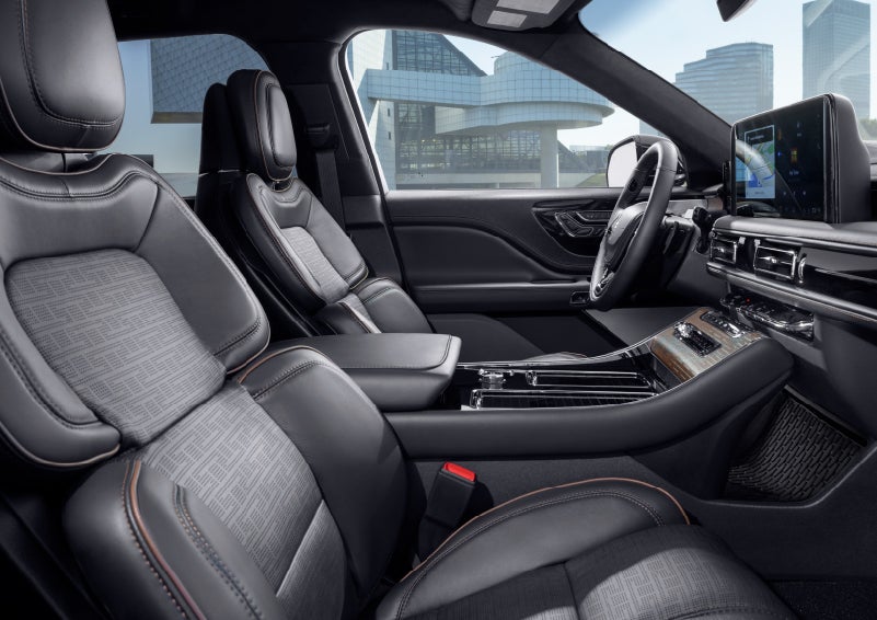 The interior of the 2025 Lincoln Aviator® SUV is shown with sleek black accents. | Stivers Lincoln (AL) in Montgomery AL