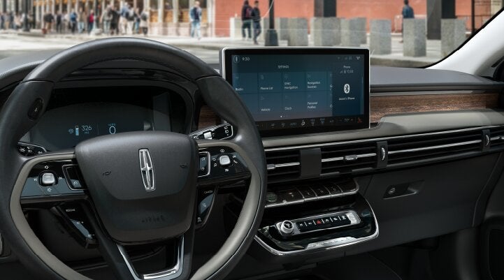 The center screen of the new 2025 Lincoln Corsair® SUV is showcased with its SYNC® 4 capabilities highlighted | Stivers Lincoln (AL) in Montgomery AL